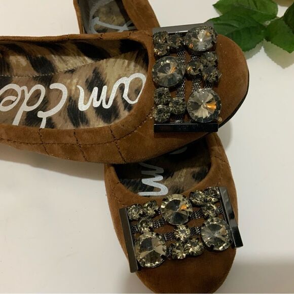 Sam Edelman Women's Ballet Flat Size 6.5 Brown Leather Slip On Shoe Beaded - Picture 6 of 11